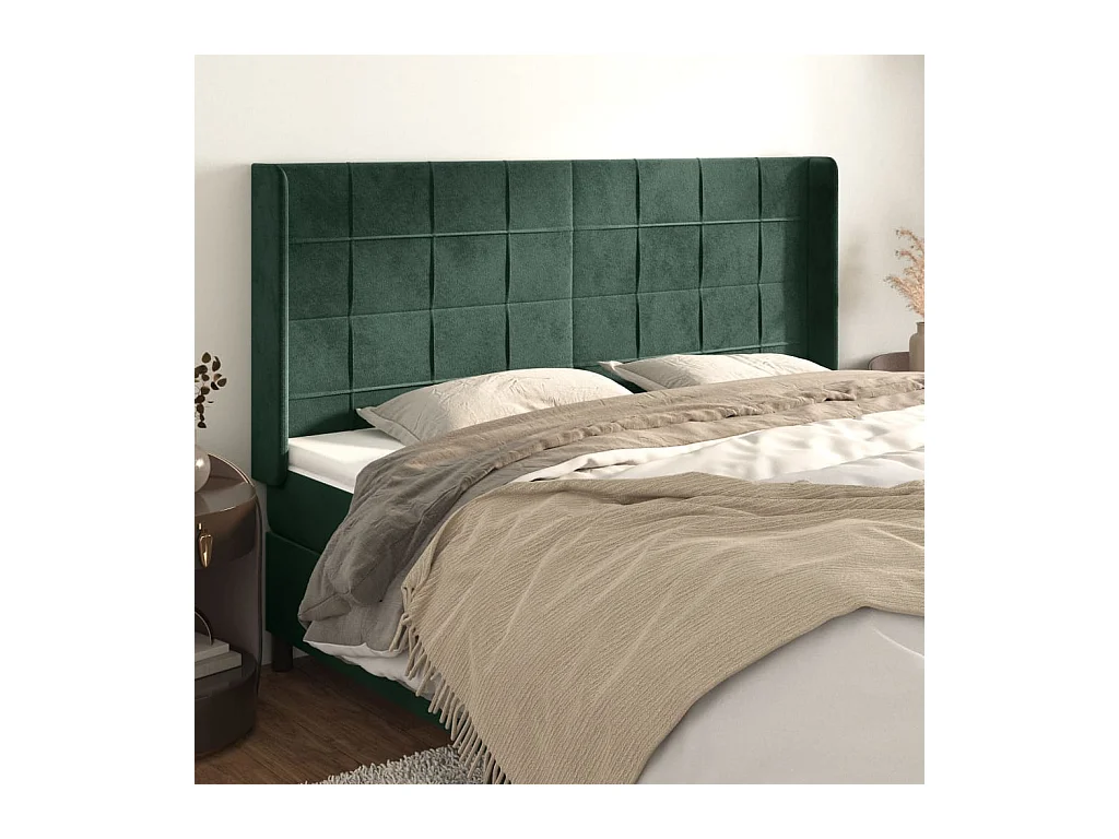 Testiera ad Orecchio Verde Scuro 183x16x118/128 cm in Velluto