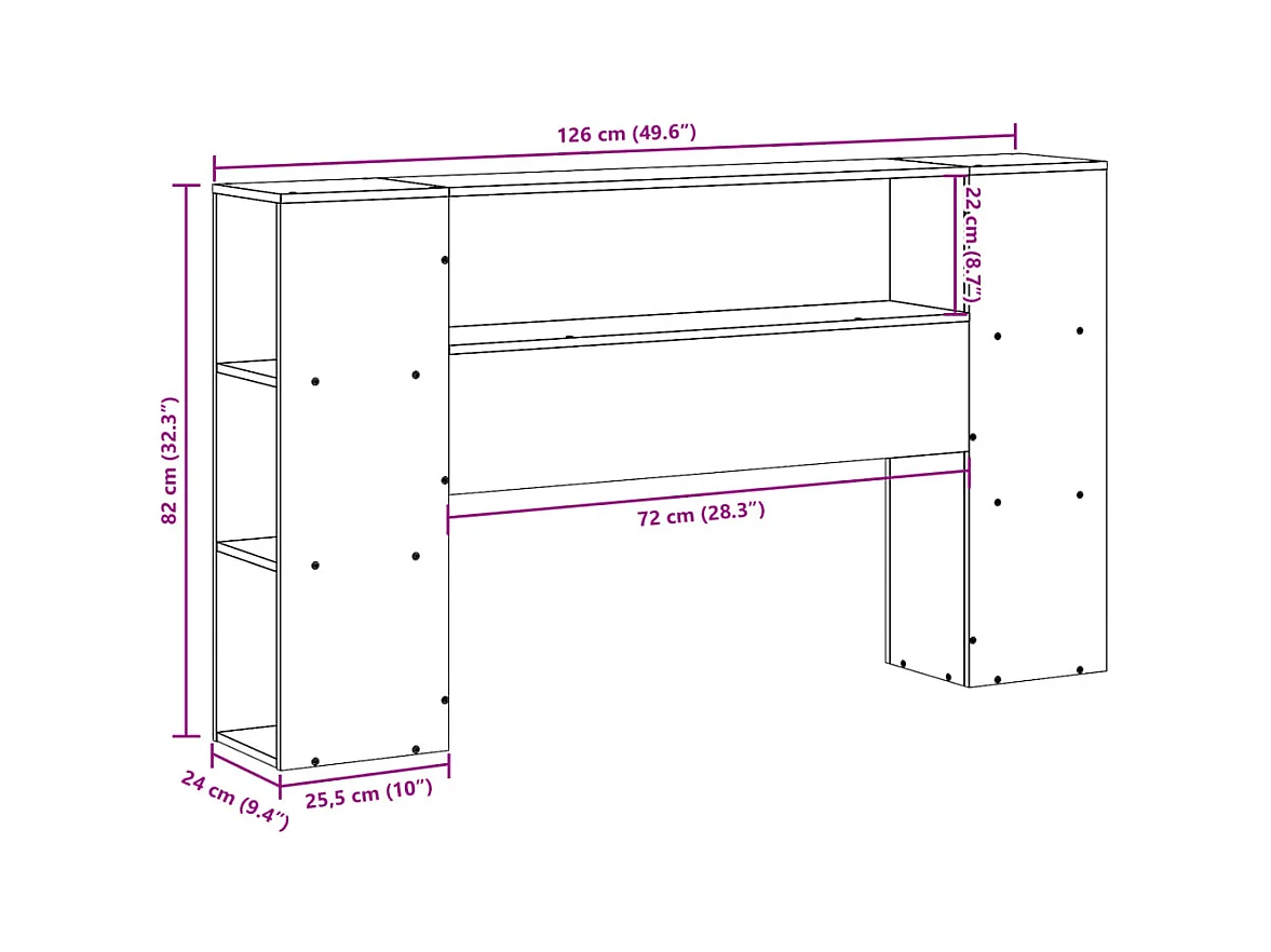 Hoofdbord met opbergruimte 120 cm massief grenenhout wasbruin