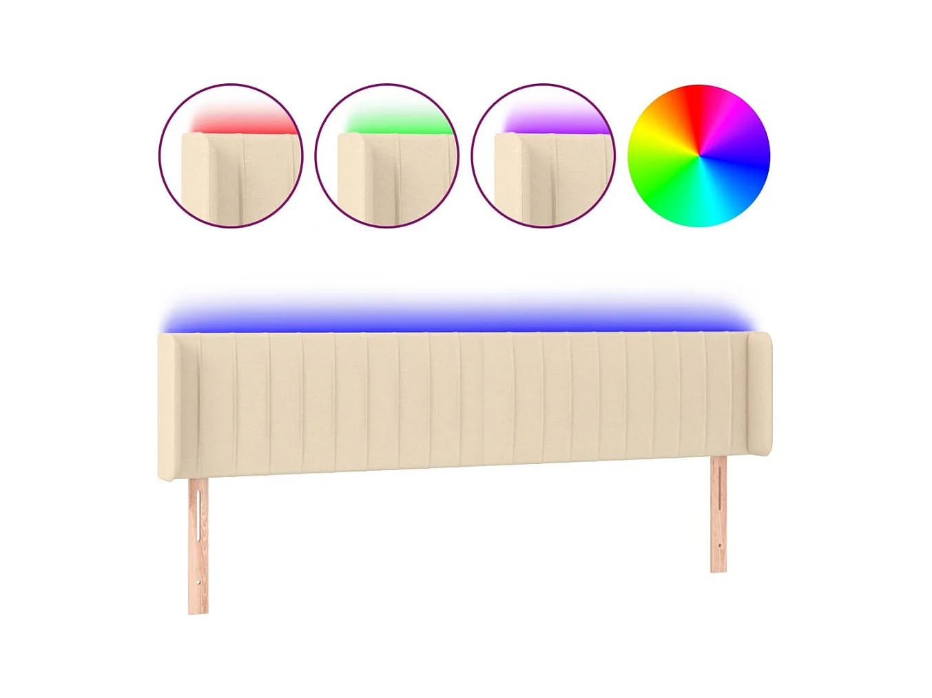Cabeceira de cama c/ luzes LED tecido 203x16x78/88 cm cor creme