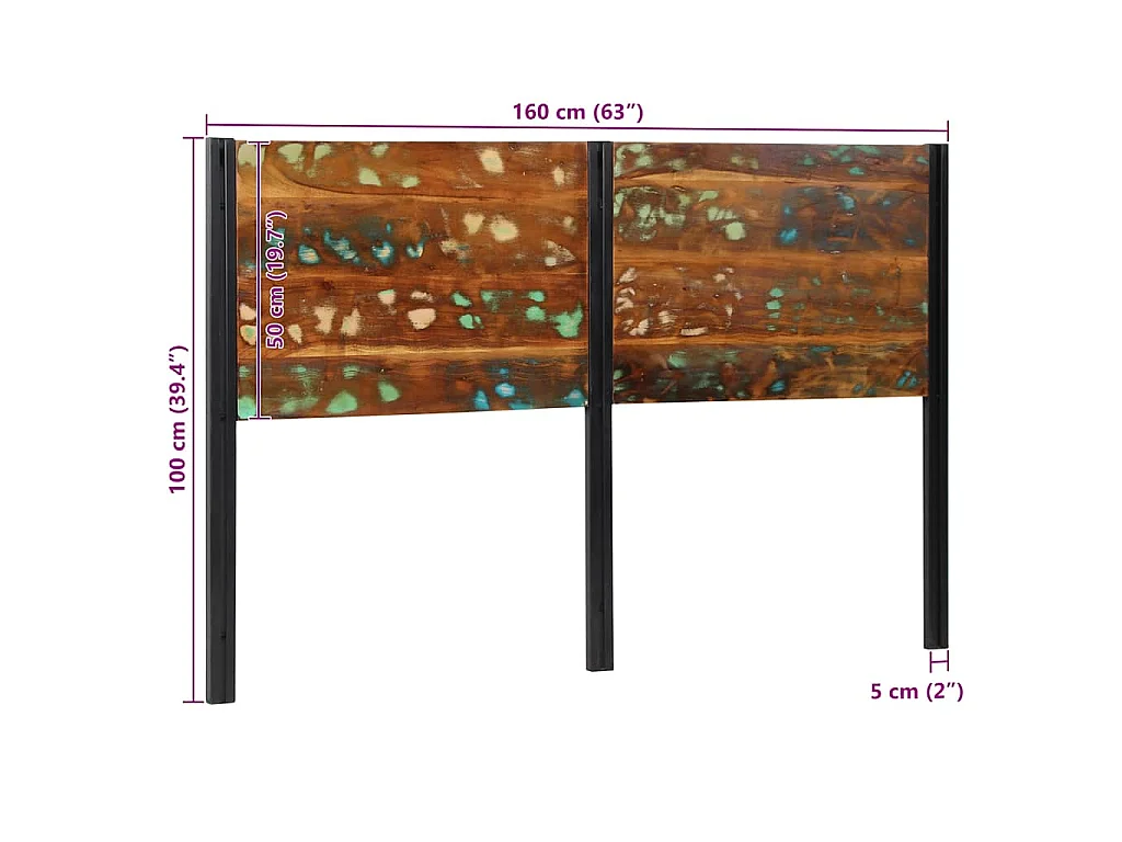 Testiera 160 cm in Legno Massello di Recupero e Ferro