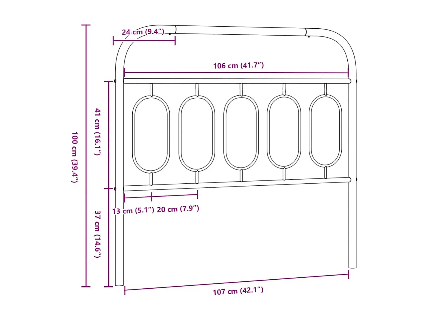 Tête de lit de remplacement métal noir 107 cm