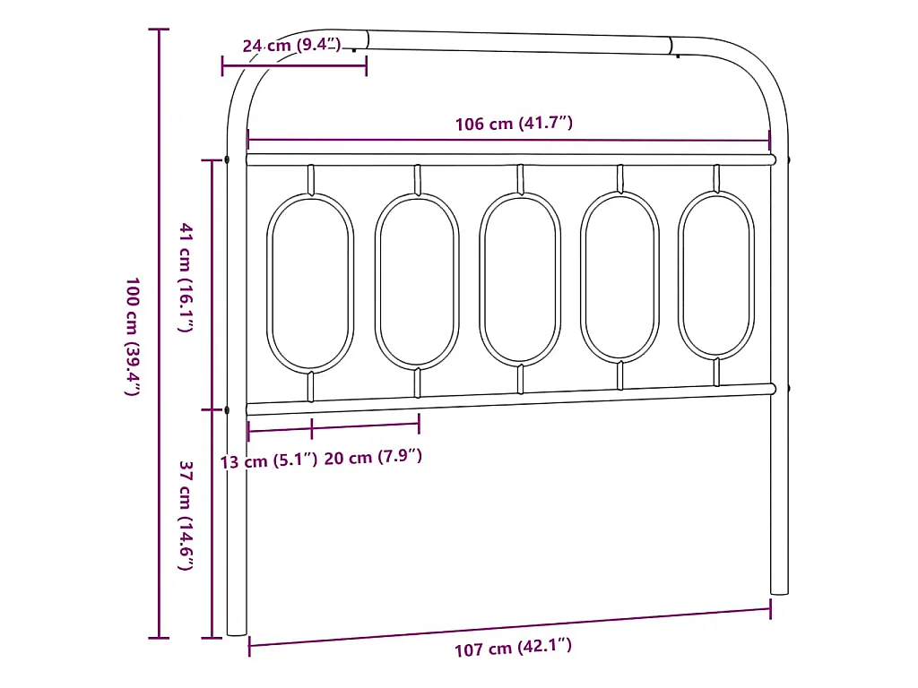 Tête de lit de remplacement métal noir 107 cm