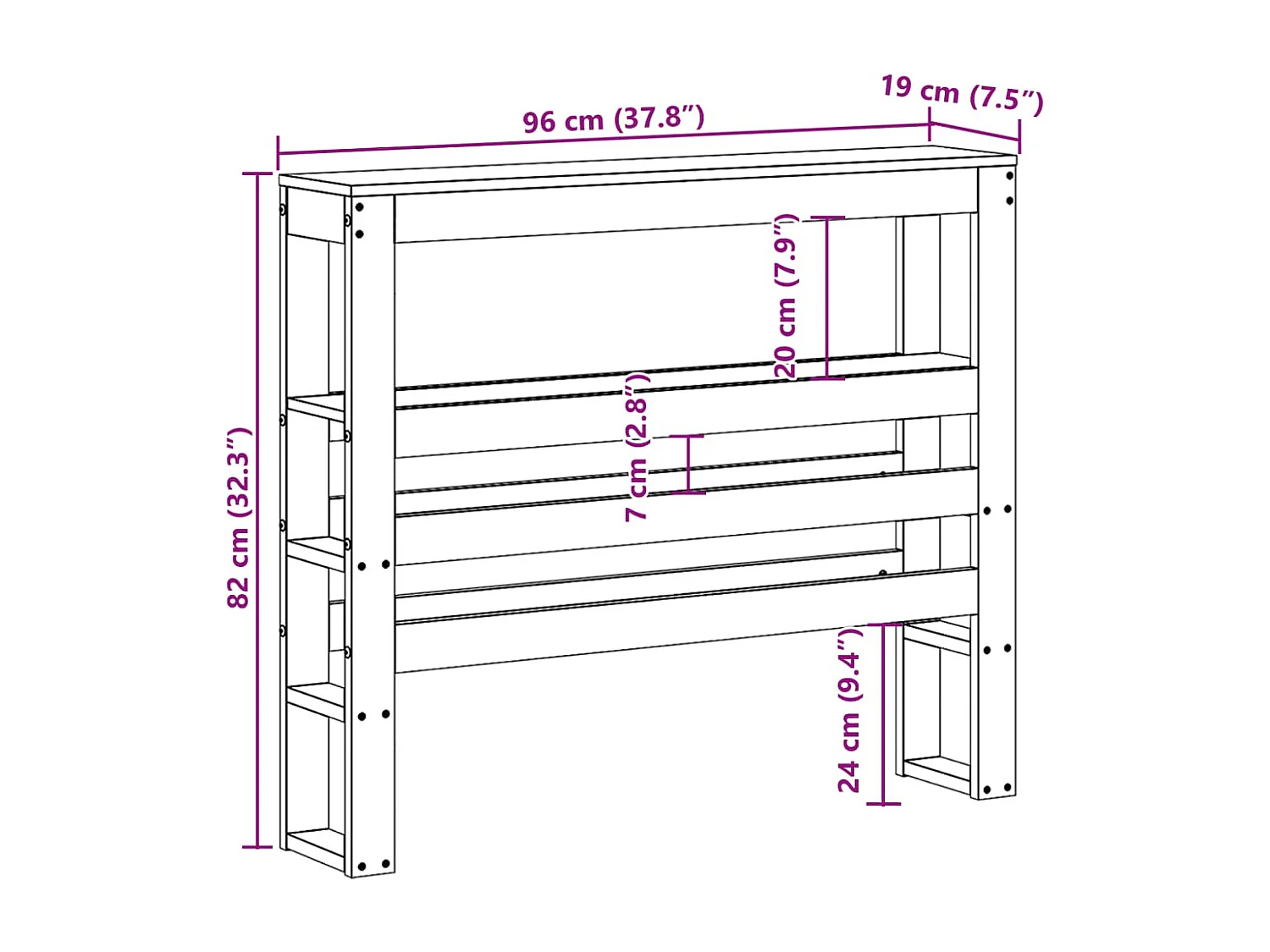 Tête de lit avec étagères blanc 90 cm bois massif de pin