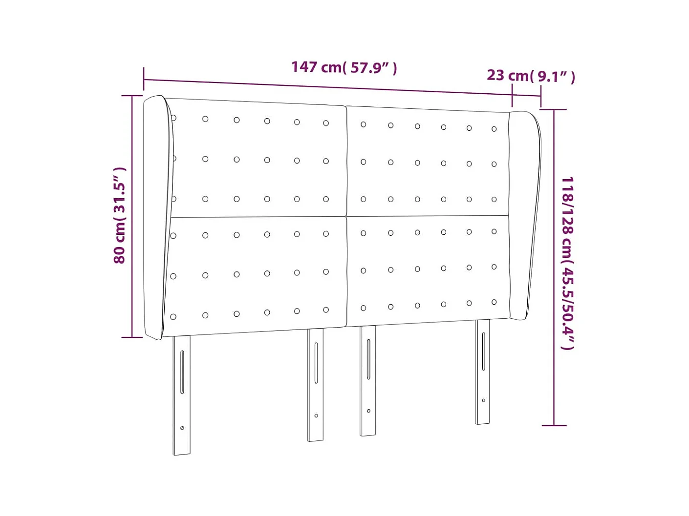 Cabecero con orejas de terciopelo verde oscuro 147x23x118/128cm