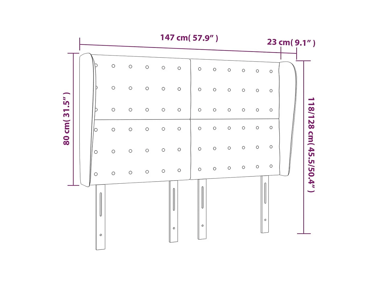 Cabecero con orejas de terciopelo verde oscuro 147x23x118/128cm