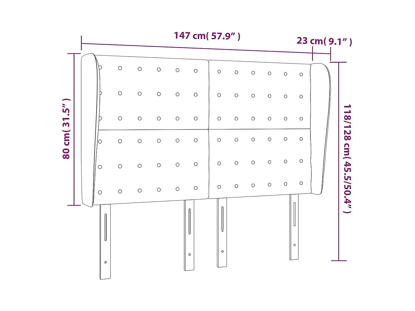 Tête de lit avec oreilles Vert foncé 147x23x118/128 cm Velours
