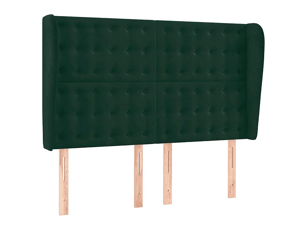 Tête de lit avec oreilles Vert foncé 147x23x118/128 cm Velours