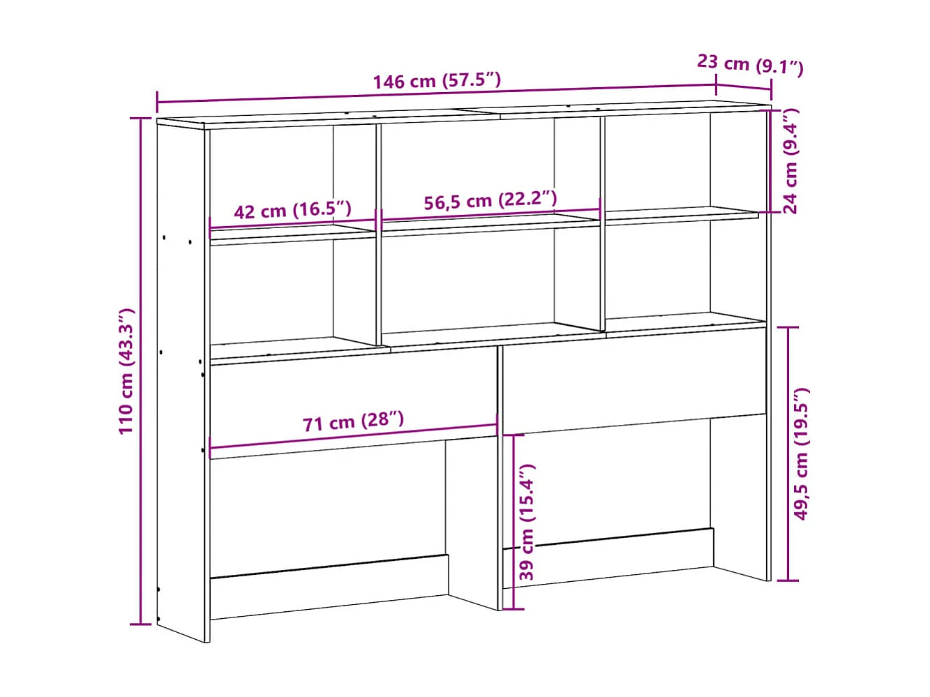 Hoofdbord met opbergruimte 140 cm massief grenenhout