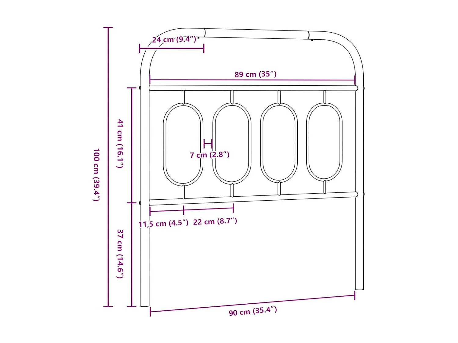 Ersatz-Kopfteil Metall Schwarz 90 cm