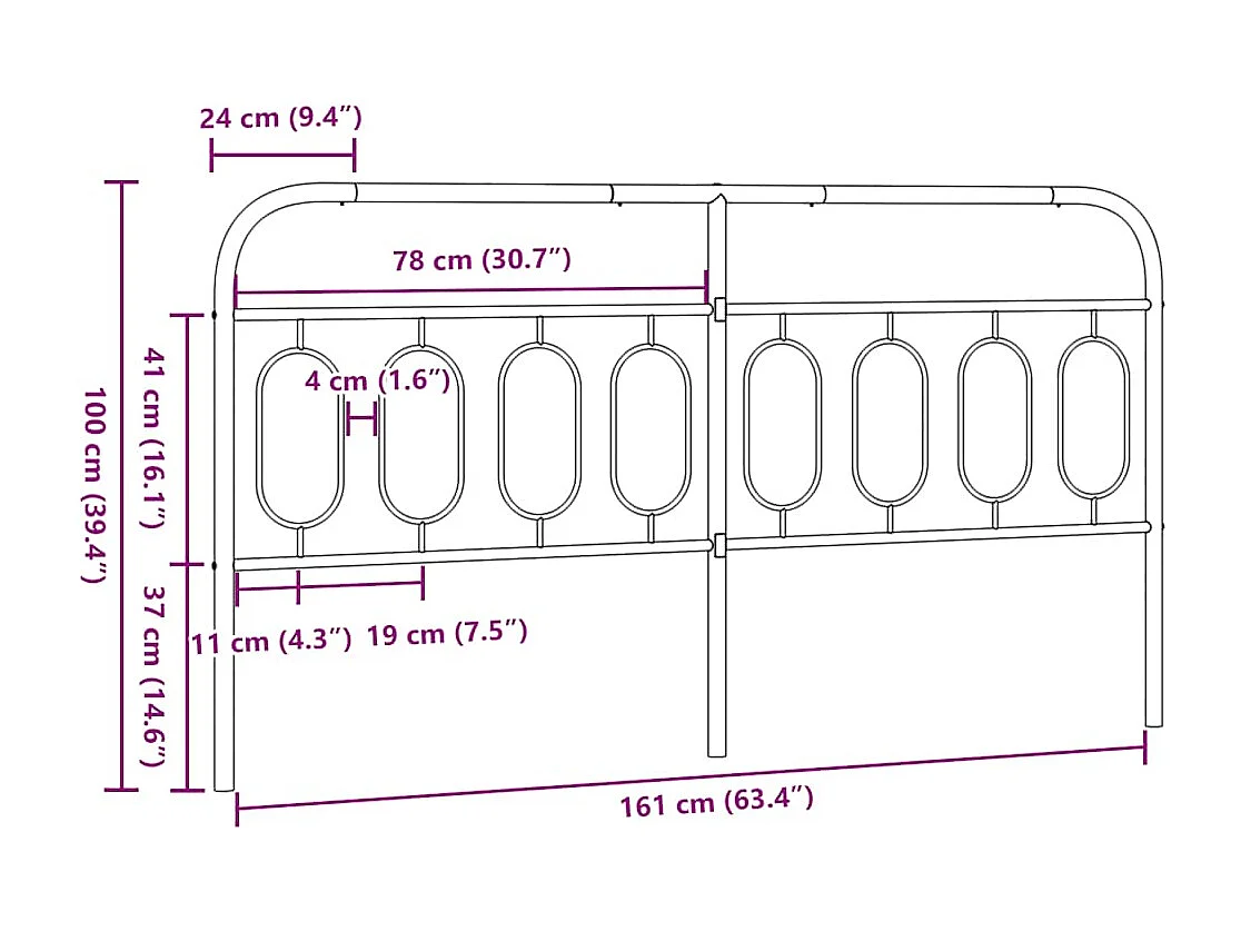 Tête de lit de remplacement métal noir 160 cm