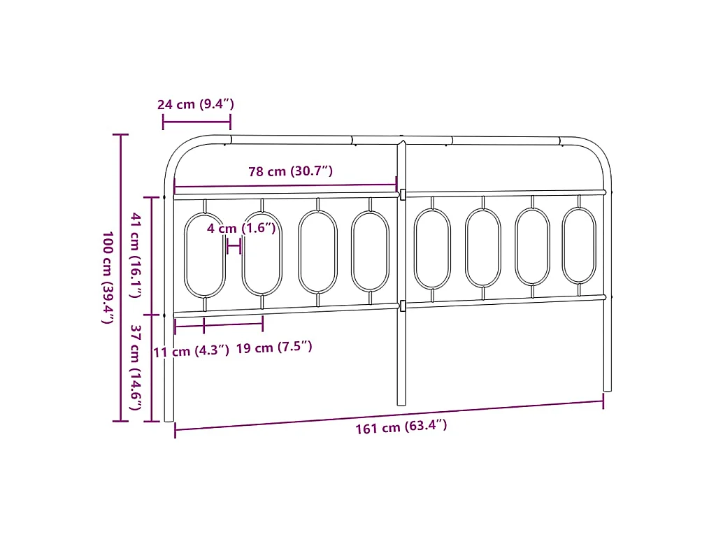 Tête de lit de remplacement métal noir 160 cm