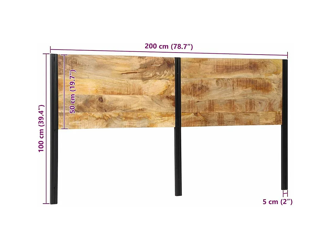 Kopfteil 200 cm Massivholz Mango und Eisen