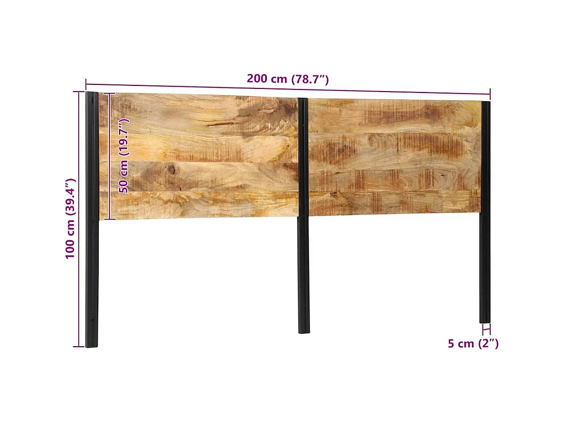 Kopfteil 200 cm Massivholz Mango und Eisen