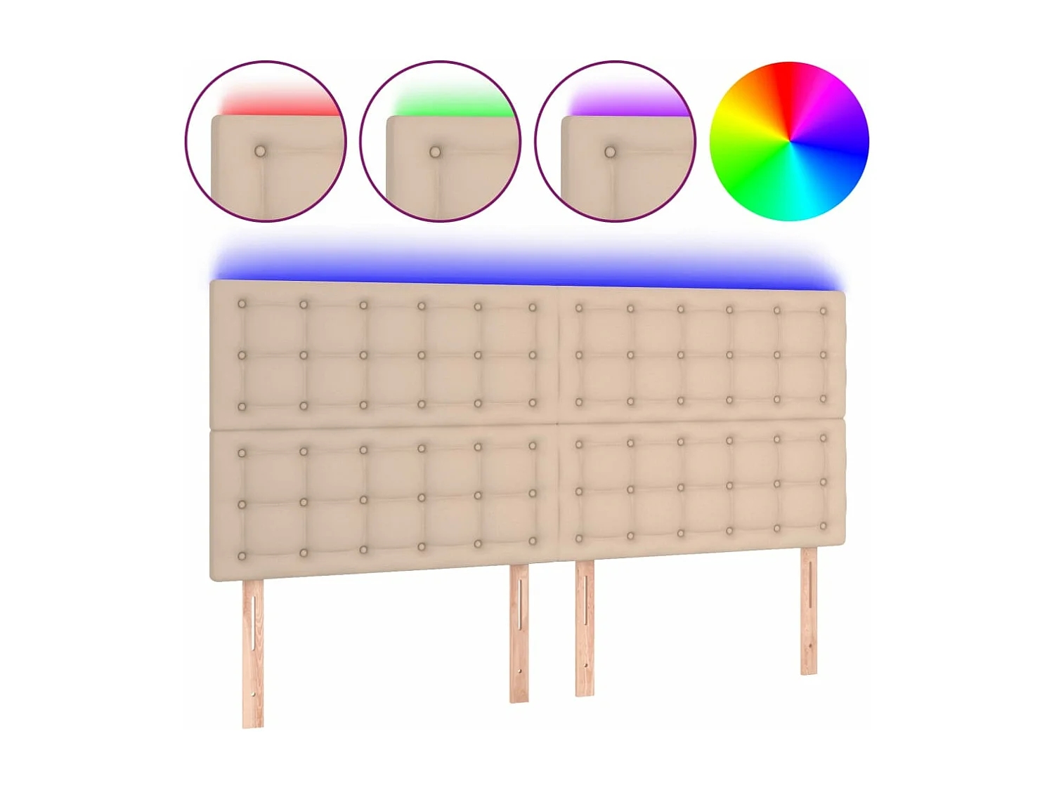 Testiera a LED Cappuccino 160x5x118/128 cm in Similpelle