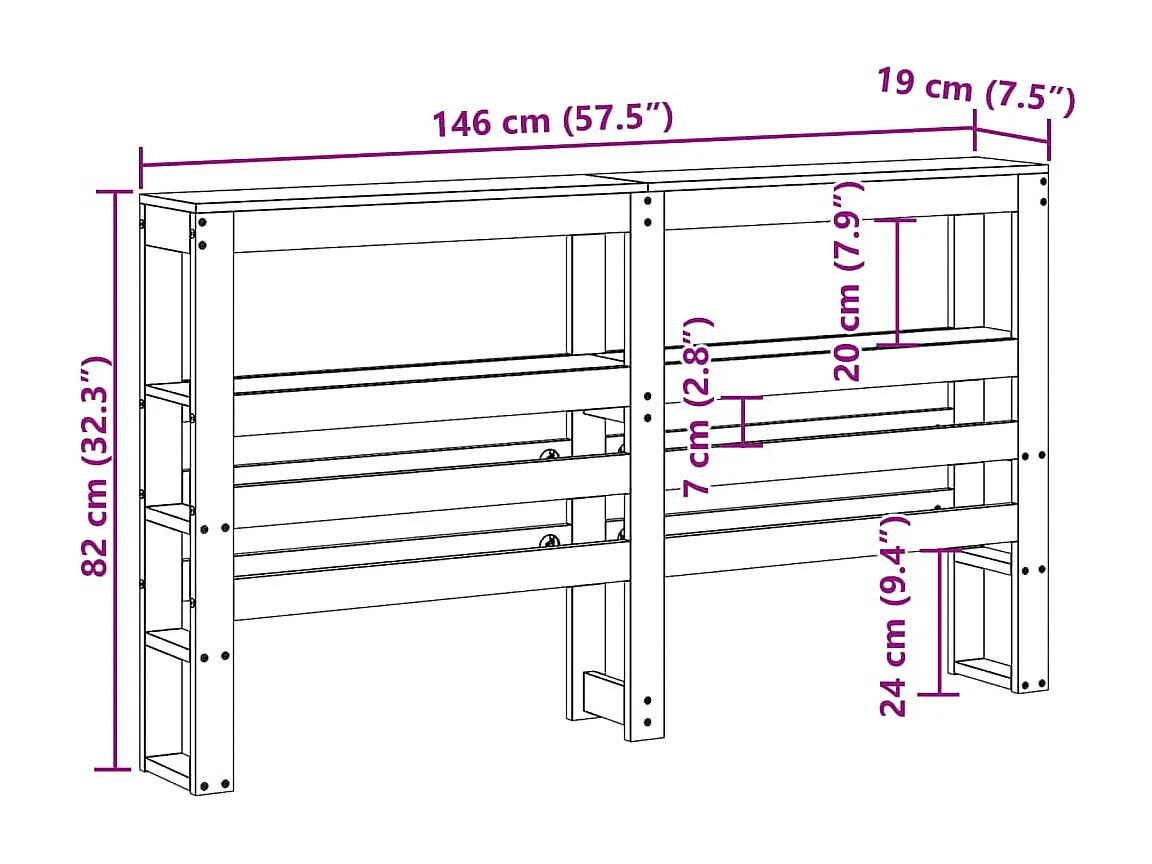 Tête de lit avec étagères blanc 140 cm bois massif de pin