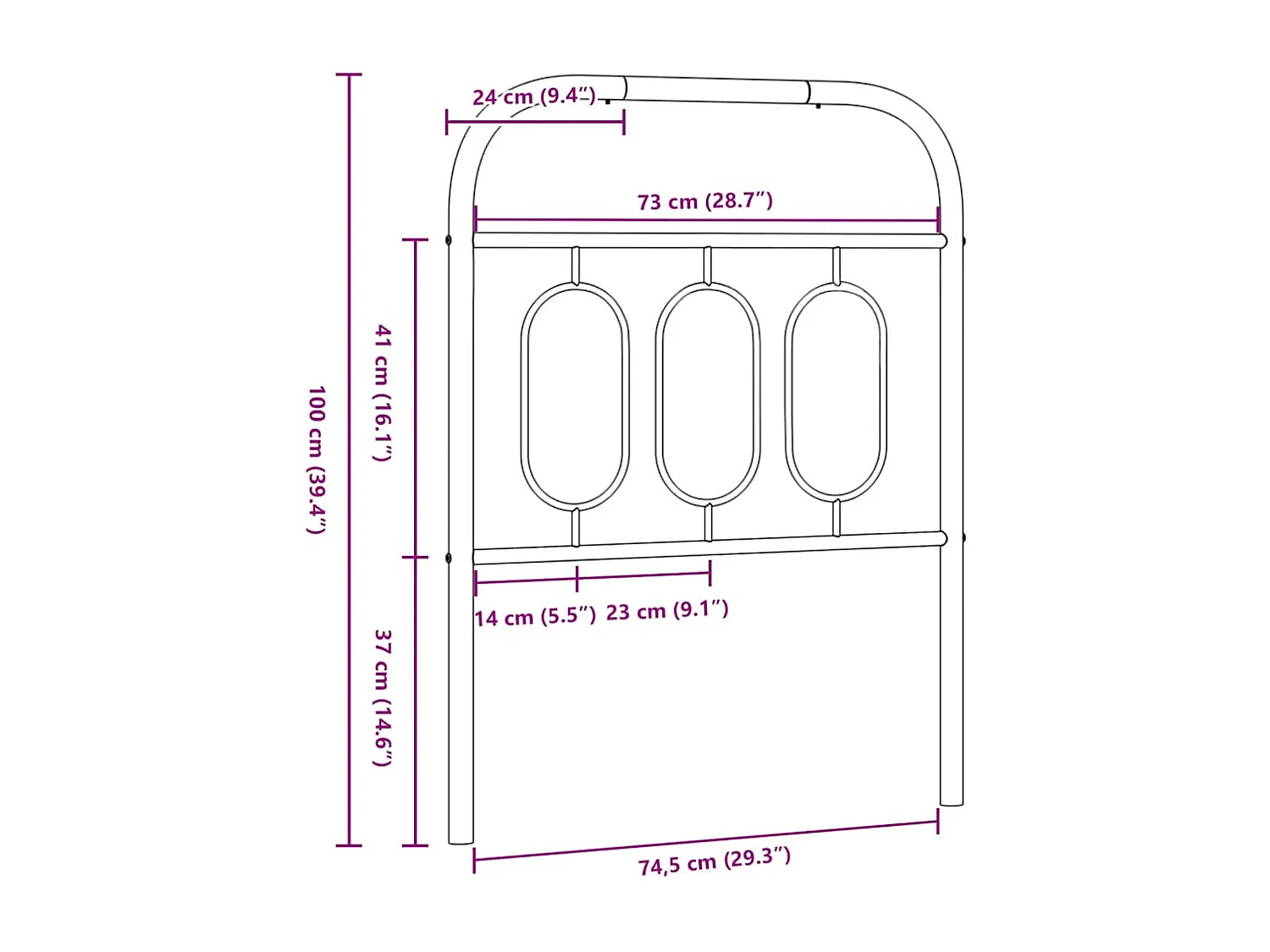 Tête de lit de remplacement métal noir 75 cm