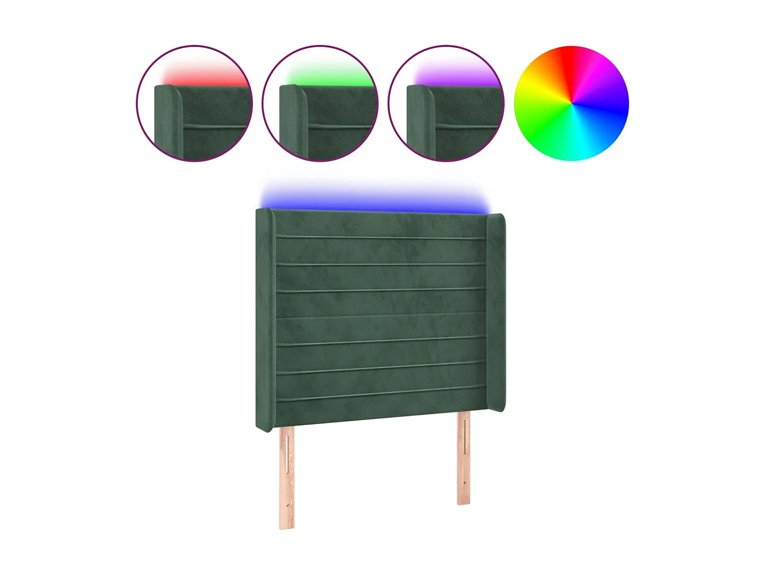 Cabeceira cama c/ luzes LED veludo 93x16x118/128cm verde-escuro