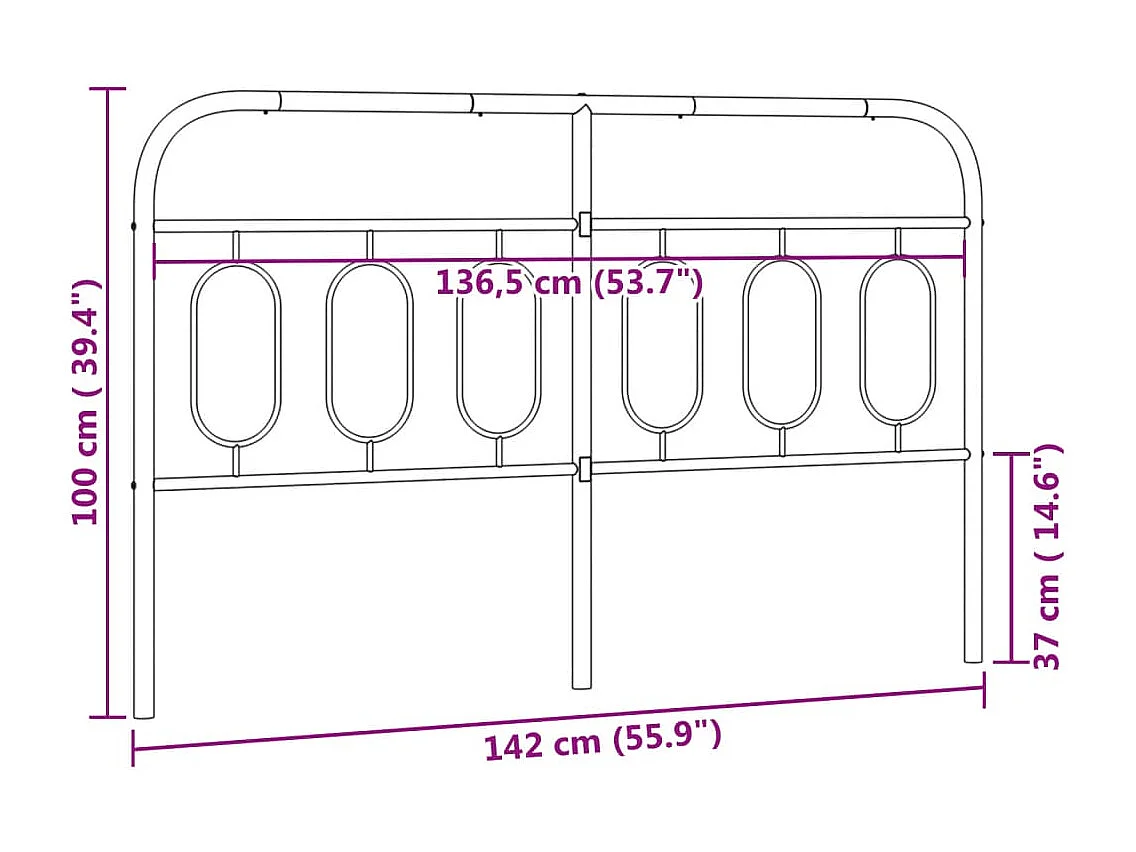 Vervangend hoofdbord 137 cm metaal wit
