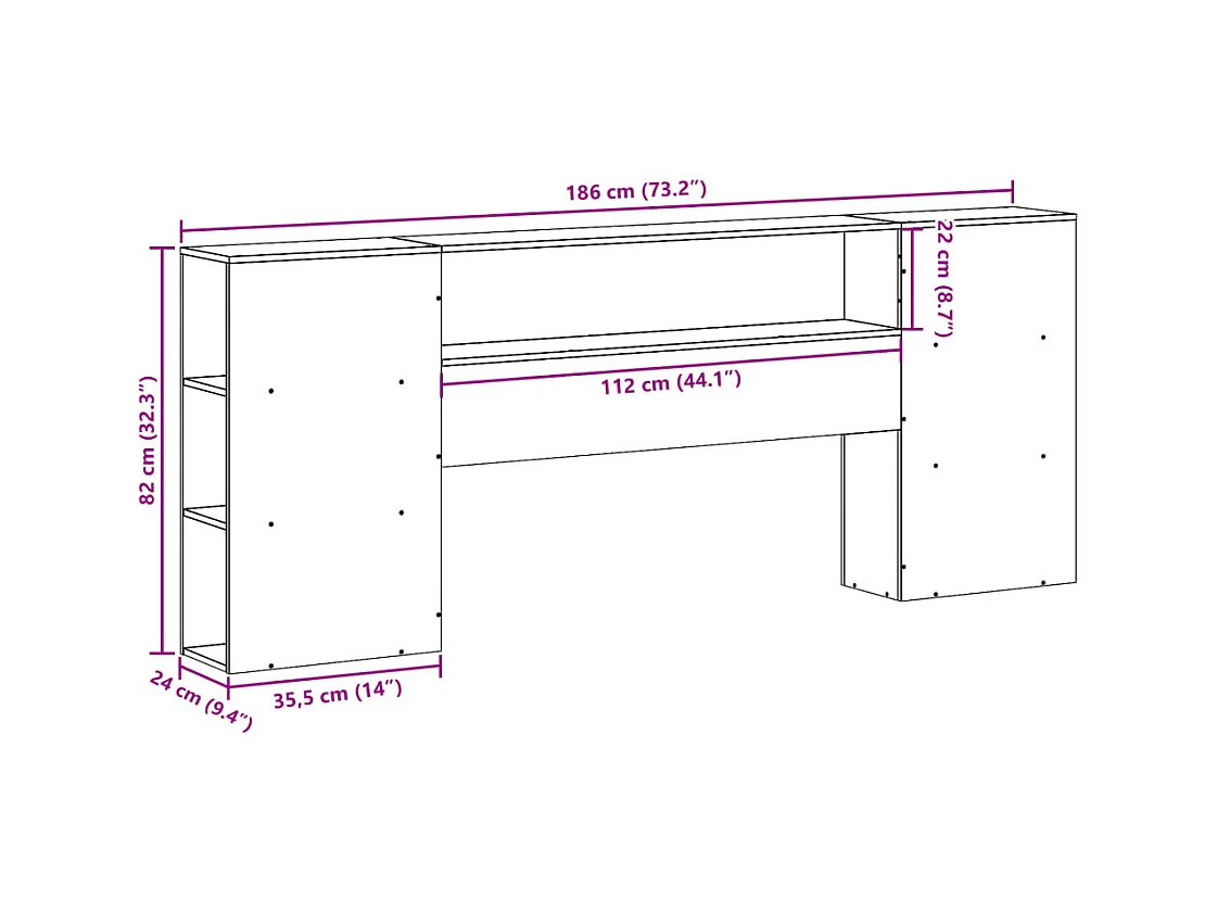 Hoofdbord met opbergruimte 180 cm massief grenenhout wit