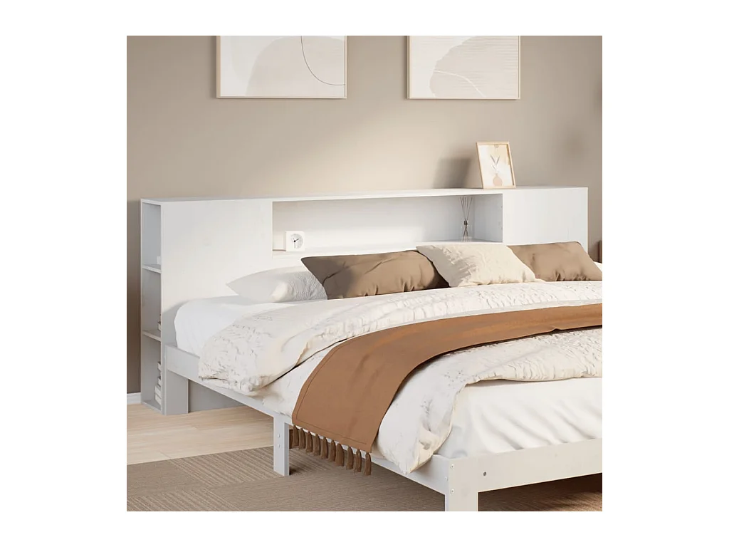 Tête de lit avec rangement blanc 180 cm bois massif de pin