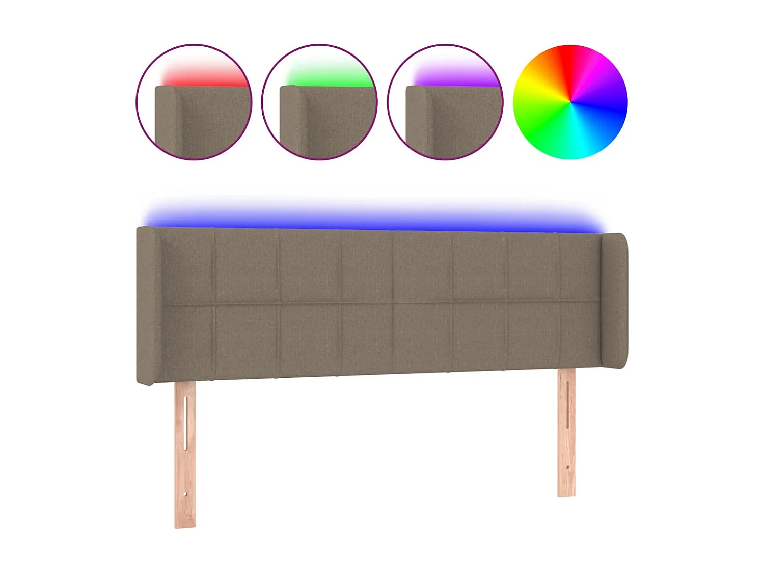 Testiera a LED Tortora 147x16x78/88 cm in Tessuto