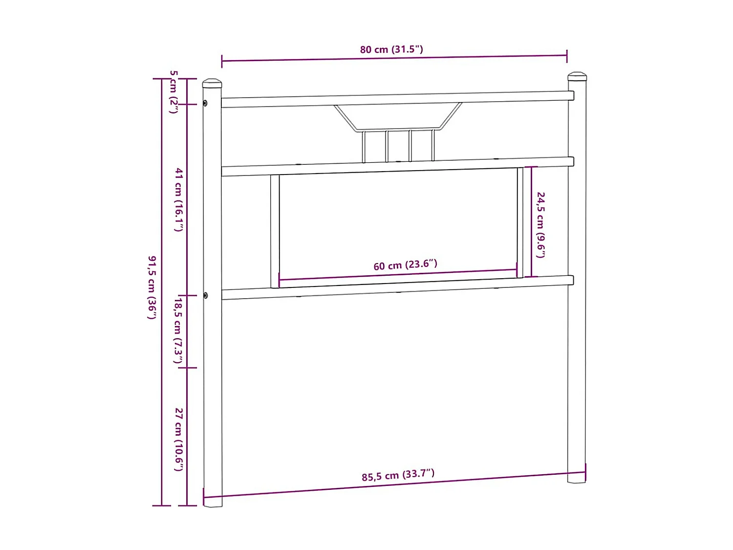 Tête de lit chêne fumé 80 cm bois d'ingénierie et acier
