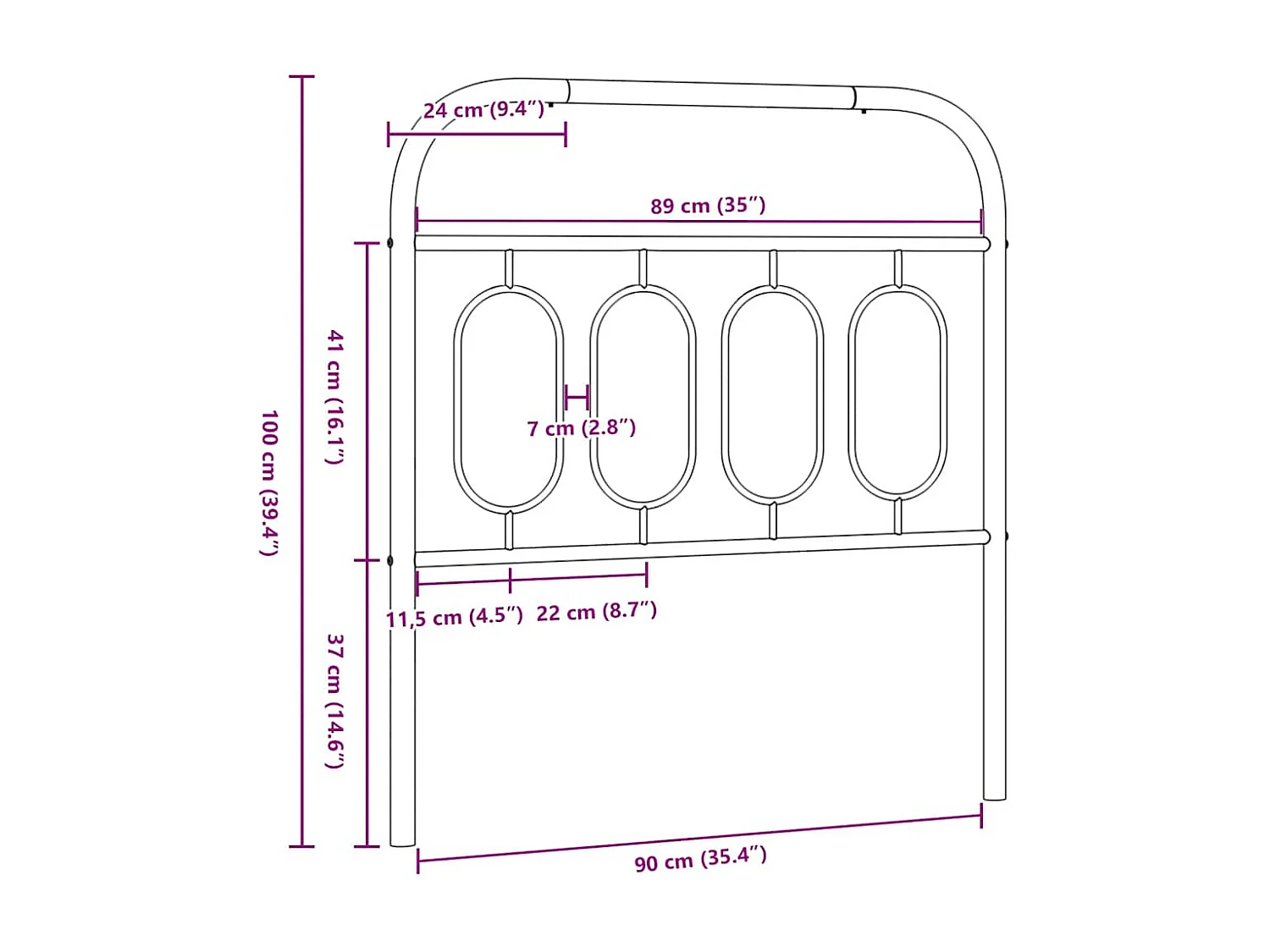 Tête de lit de remplacement métal blanc 90 cm