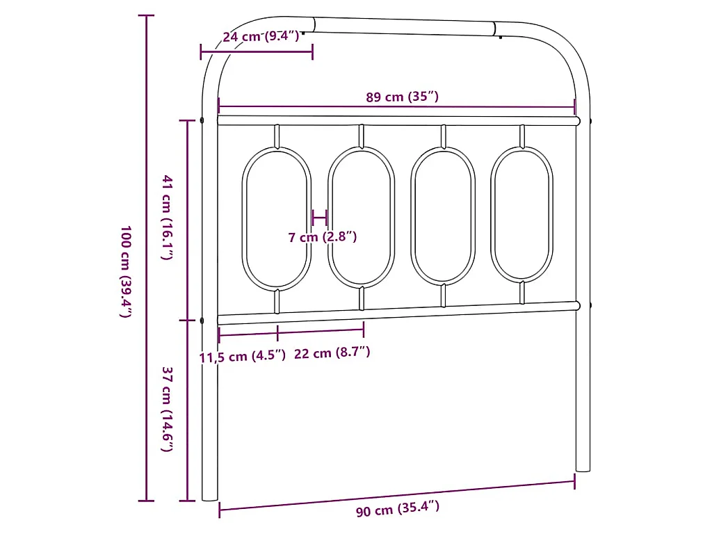Tête de lit de remplacement métal blanc 90 cm