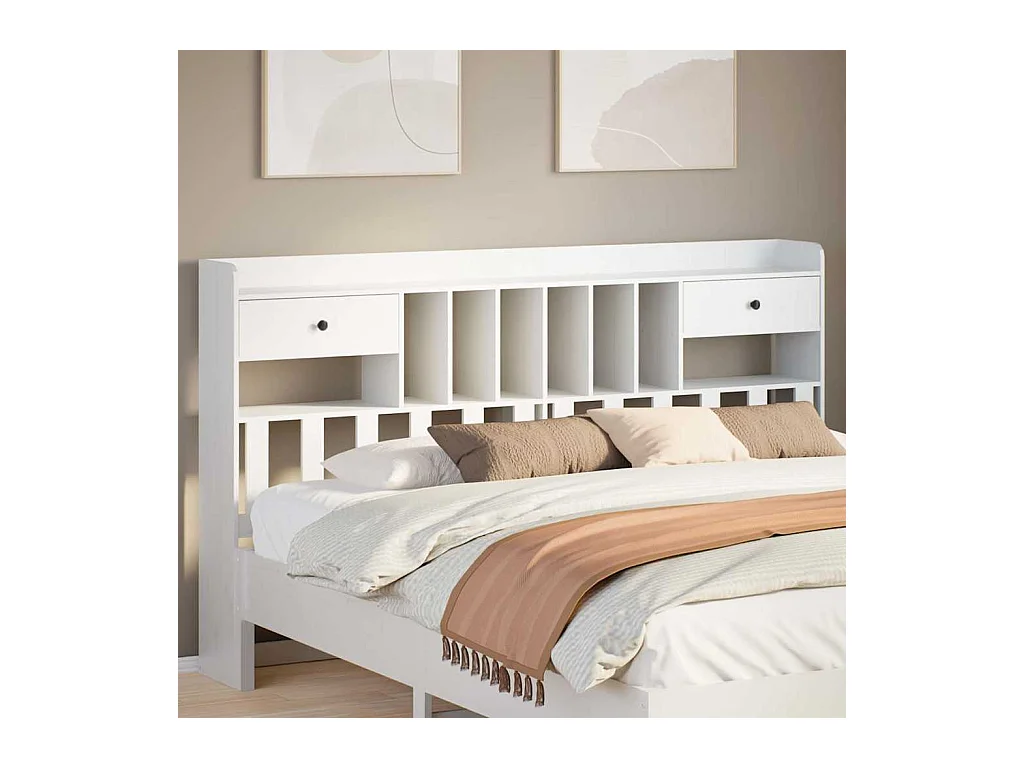 Tête de lit avec rangement blanc 180 cm bois massif de pin