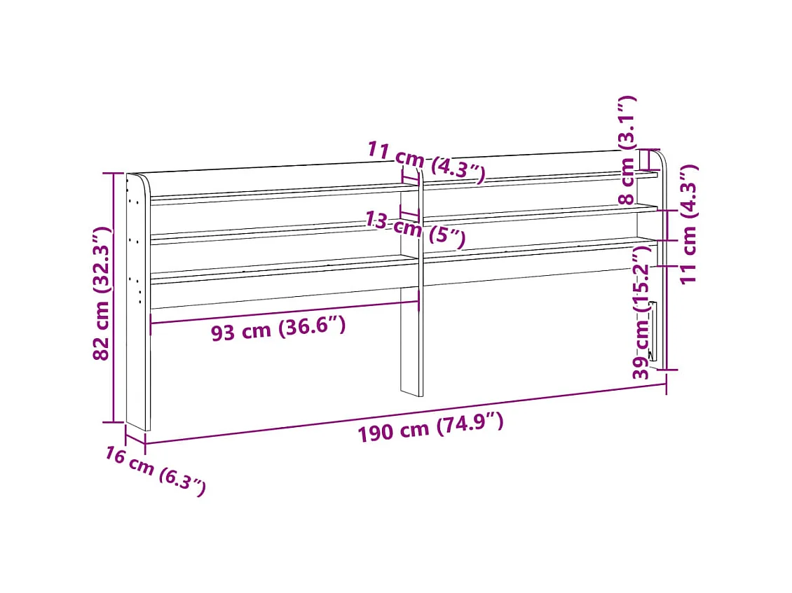 Tête de lit avec étagères marron cire 180 cm bois massif de pin