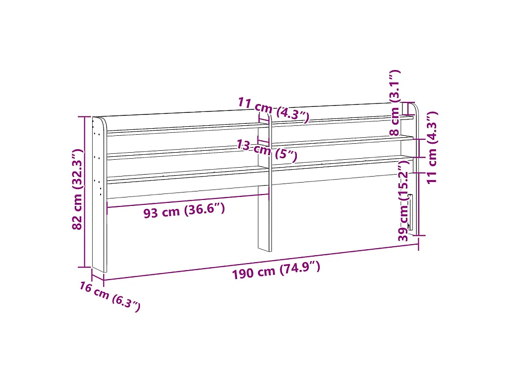 Cabecero de cama con estantes madera maciza pino marrón 180 cm