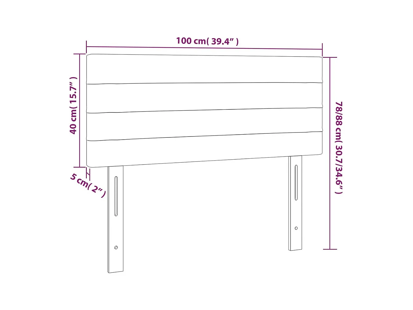 Tête de lit à LED Noir 100x5x78/88 cm Velours