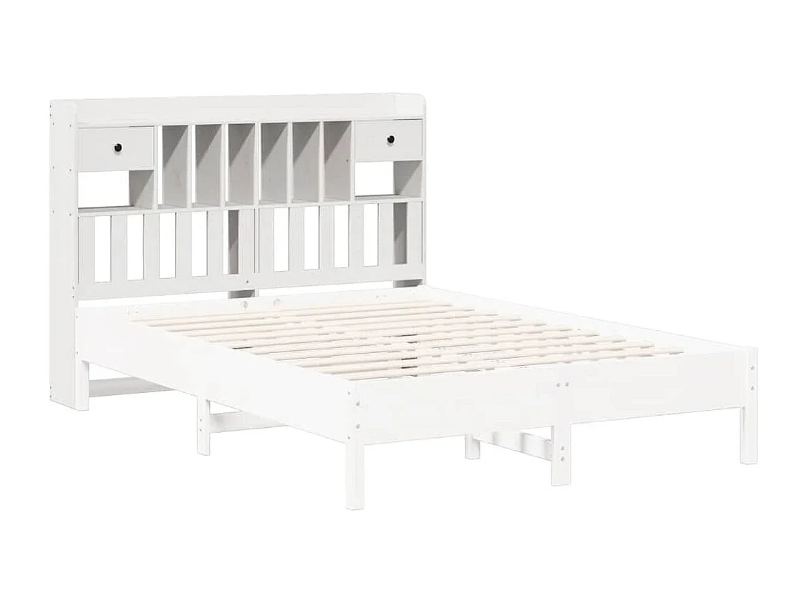 Cabeceira com arrumação 140 cm madeira de pinho maciça branco