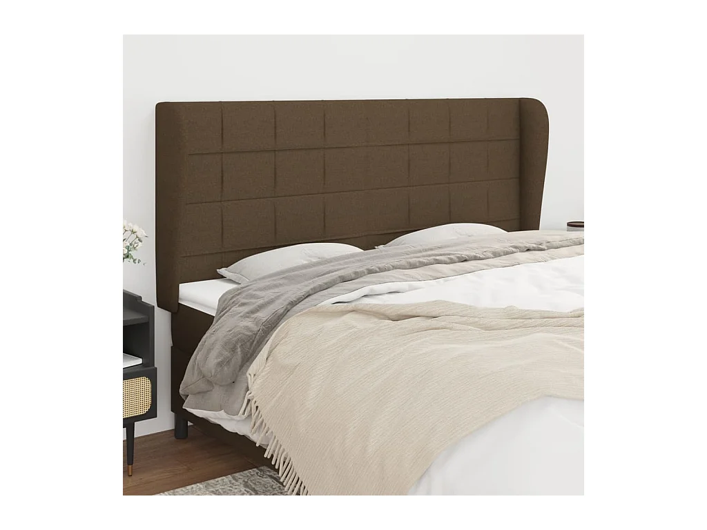 Tête de lit avec oreilles Marron foncé 203x23x118/128 cm Tissu