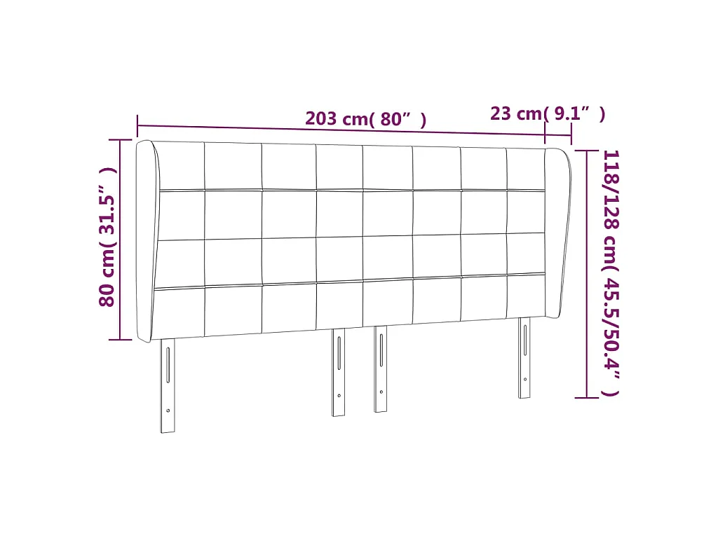 Hoofdbord met randen 203x23x118/128 cm stof donkerbruin