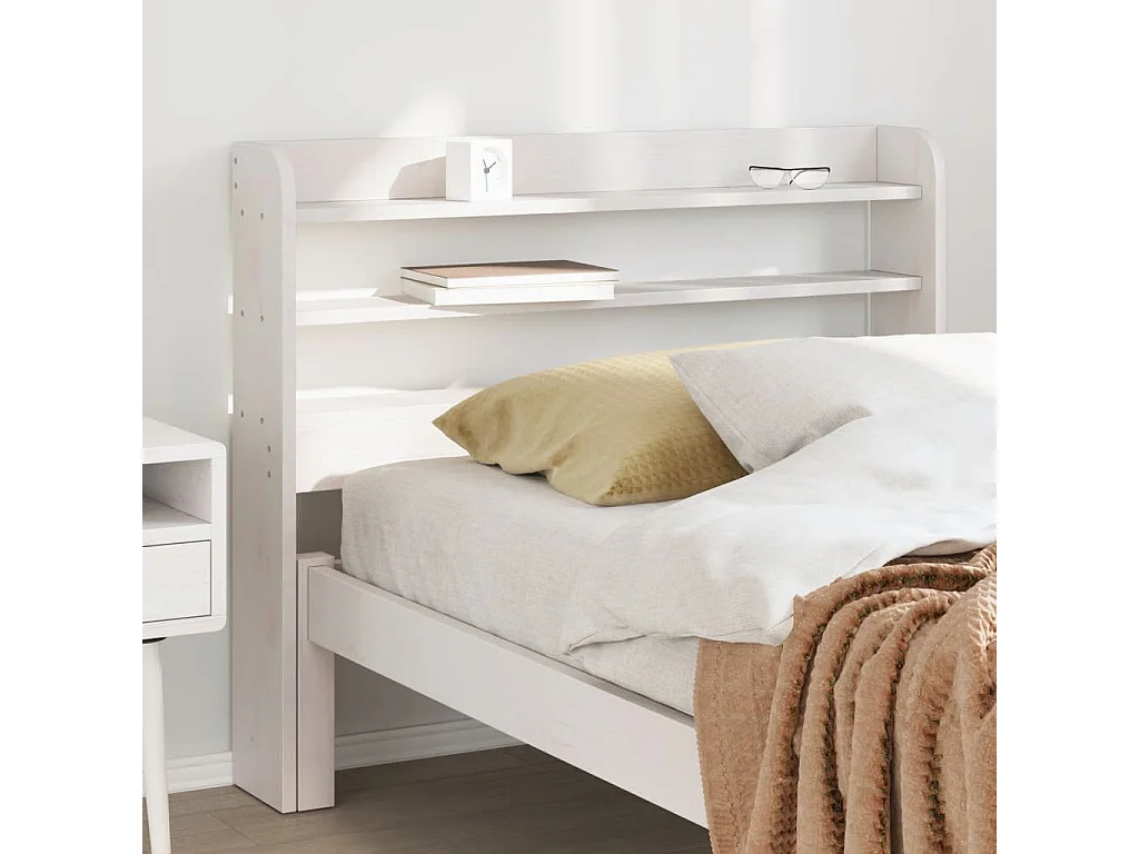 Cabecero de cama con estantes madera maciza pino blanco 90 cm