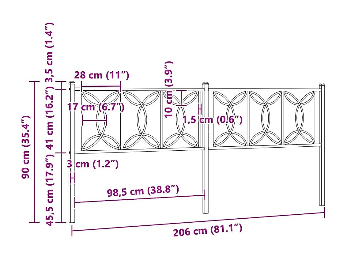 Tête de lit de remplacement métal blanc 200 cm