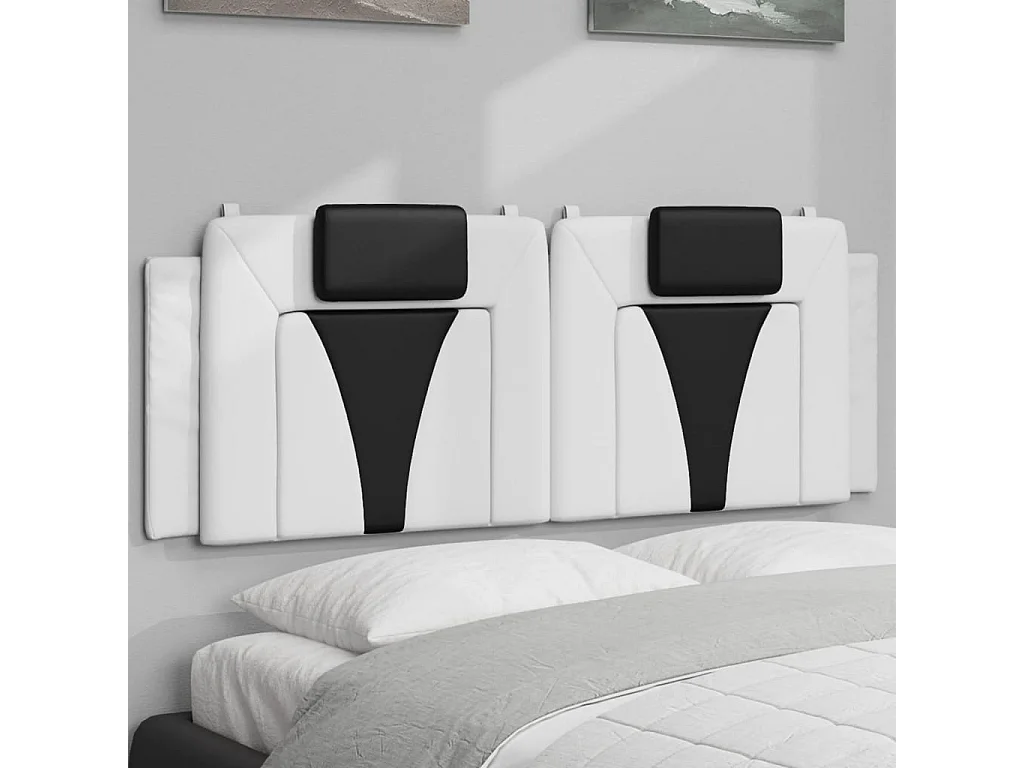 Almofadão de cabeceira Viana 140 cm couro artificial branco e preto