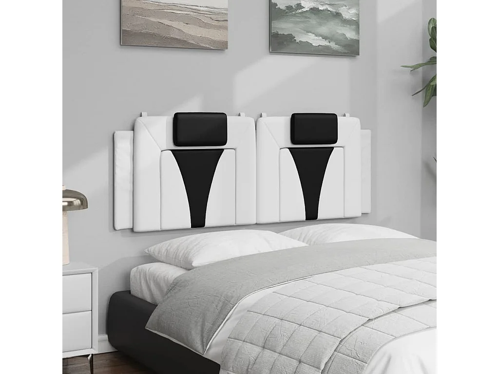 Almofadão de cabeceira Viana 140 cm couro artificial branco e preto