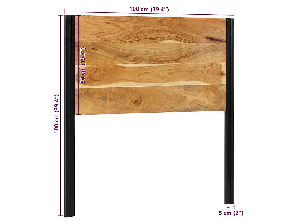 Hoofdeinde 100 cm massief hout acaciahout en ijzer