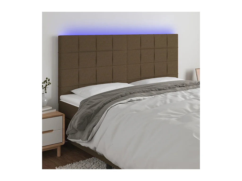 Tête de lit à LED Marron foncé 200x5x118/128 cm Tissu