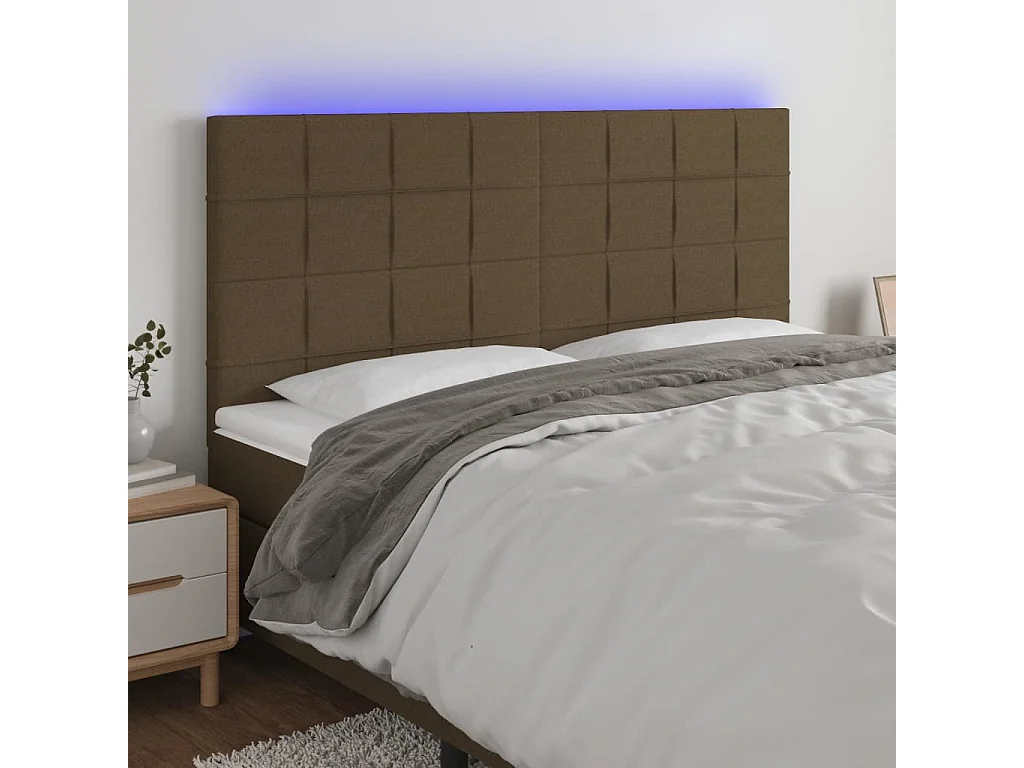 LED Kopfteil Dunkelbraun 200x5x118/128 cm Stoff