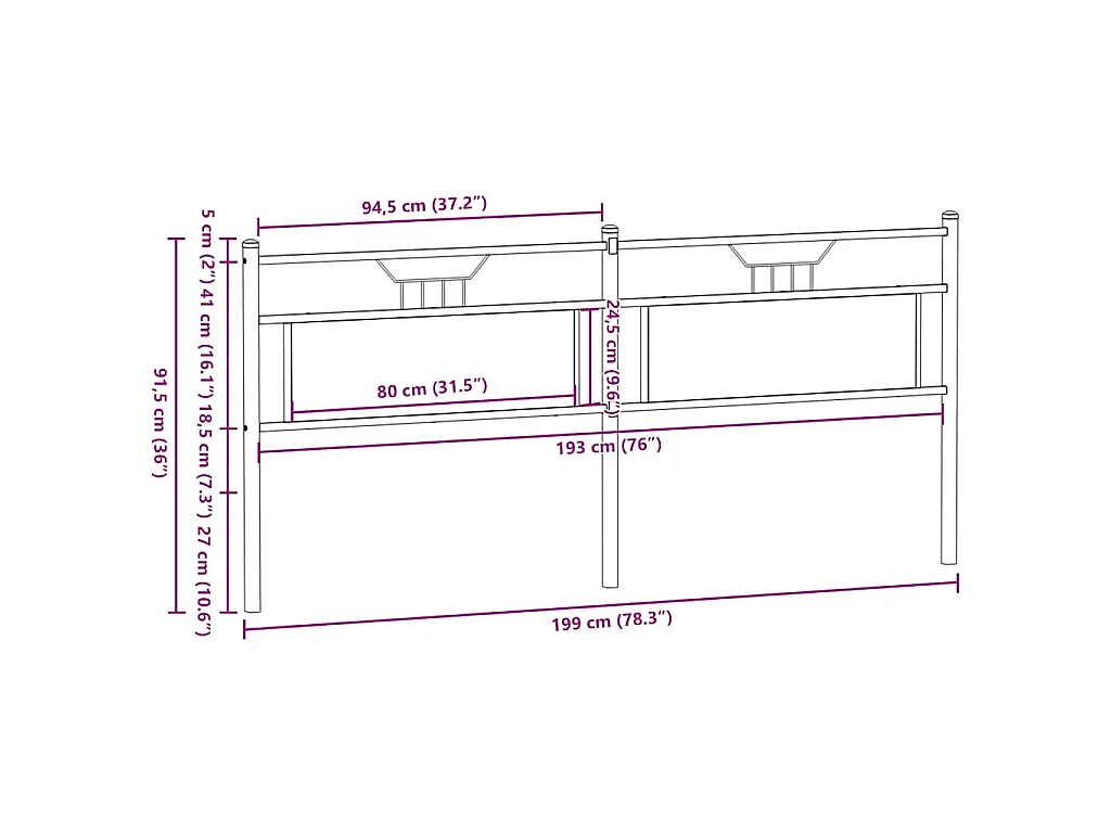 Tête de lit de remplacement chêne fumé 193 cm bois d'ingénierie et acier