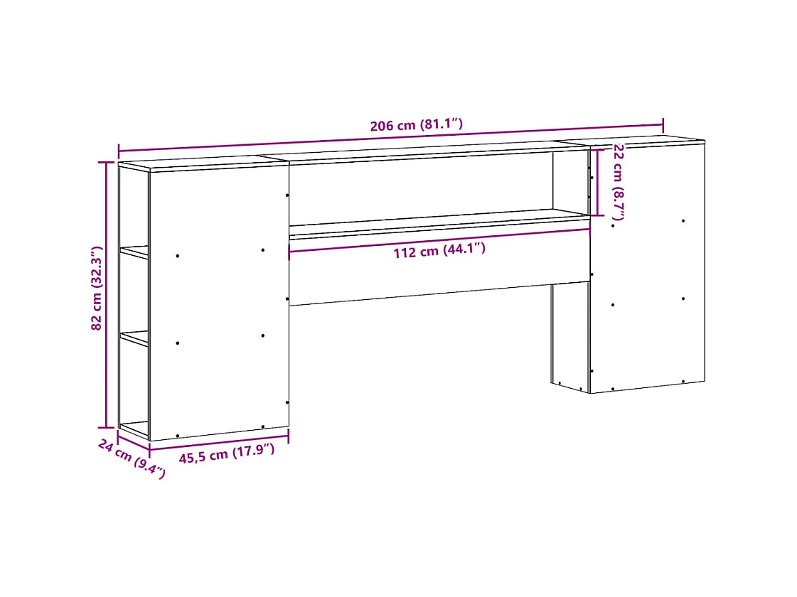 Hoofdbord met opbergruimte 200 cm massief grenenhout wit