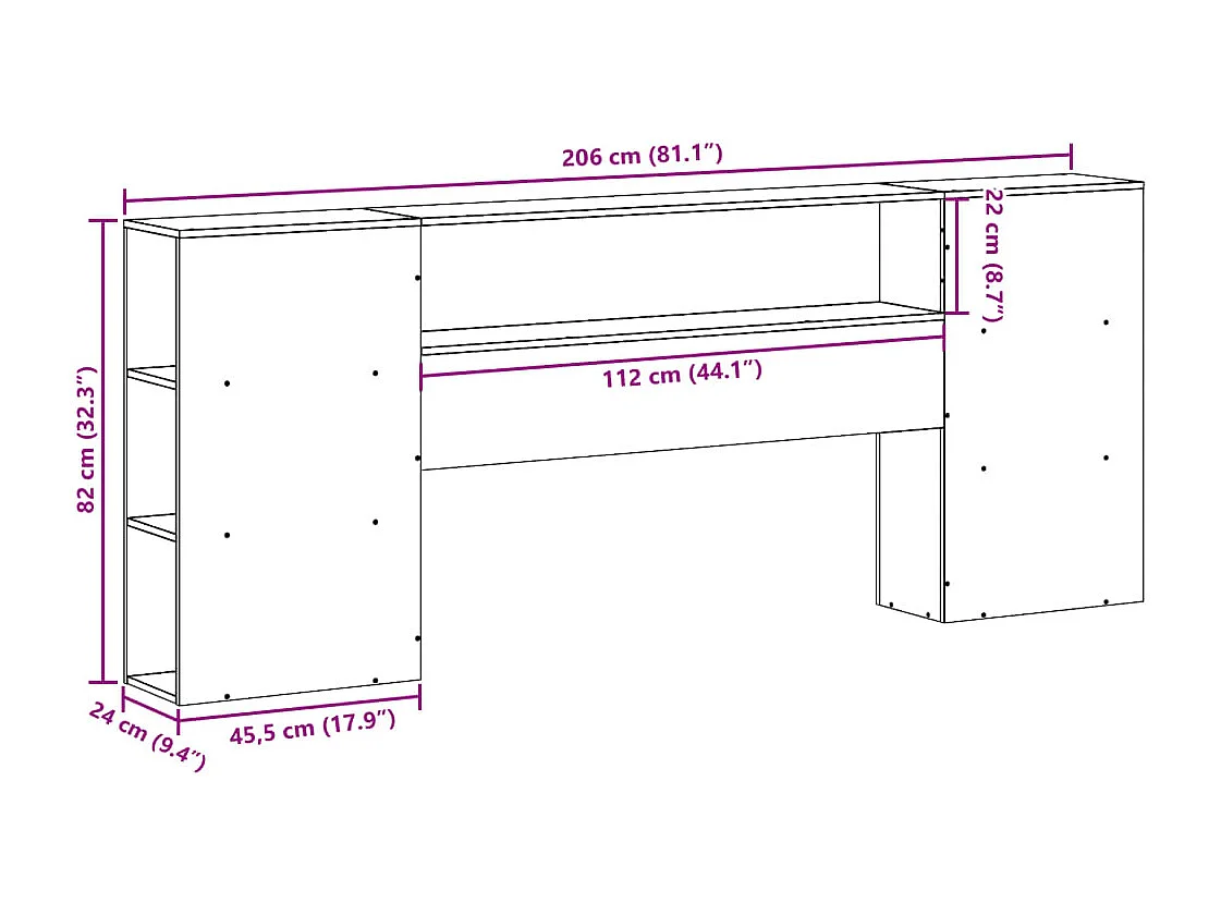 Tête de lit avec rangement blanc 200 cm bois massif de pin