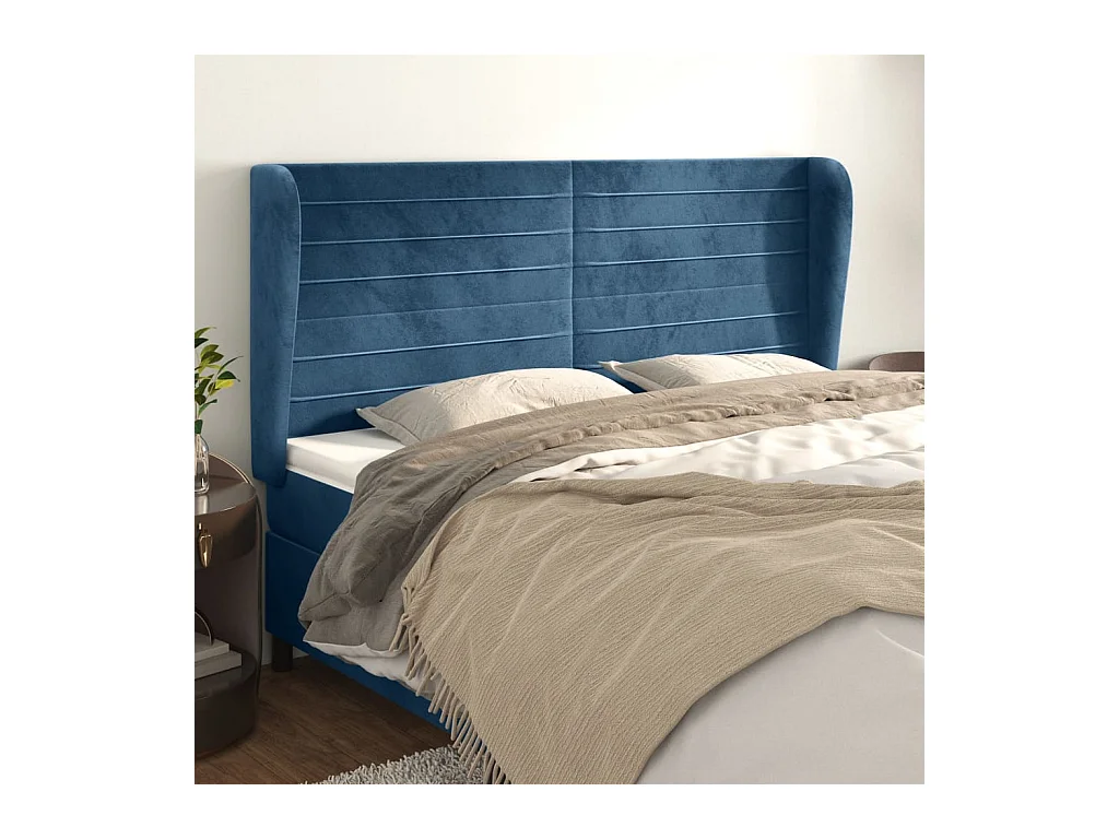 Tête de lit avec oreilles Bleu foncé 183x23x118/128 cm Velours