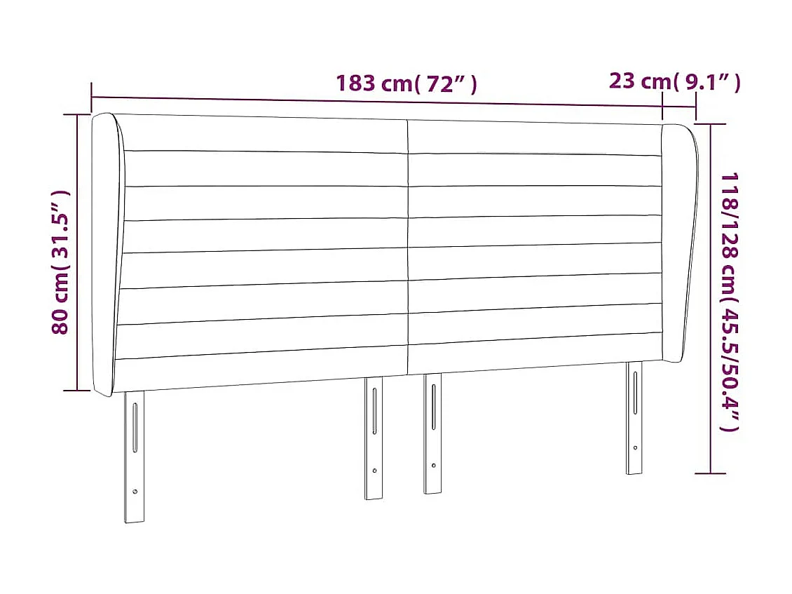 Tête de lit avec oreilles Bleu foncé 183x23x118/128 cm Velours