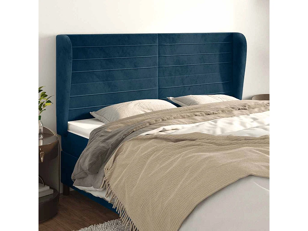 Testiera ad Orecchio Blu Scuro 183x23x118/128 cm in Velluto