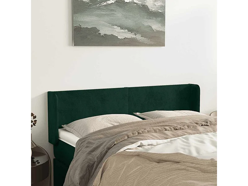 Tête de lit avec oreilles Vert foncé 147x16x78/88 cm Velours