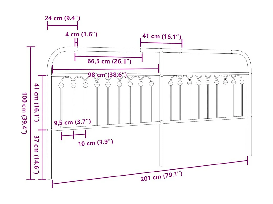 Tête de lit de remplacement métal blanc 200 cm
